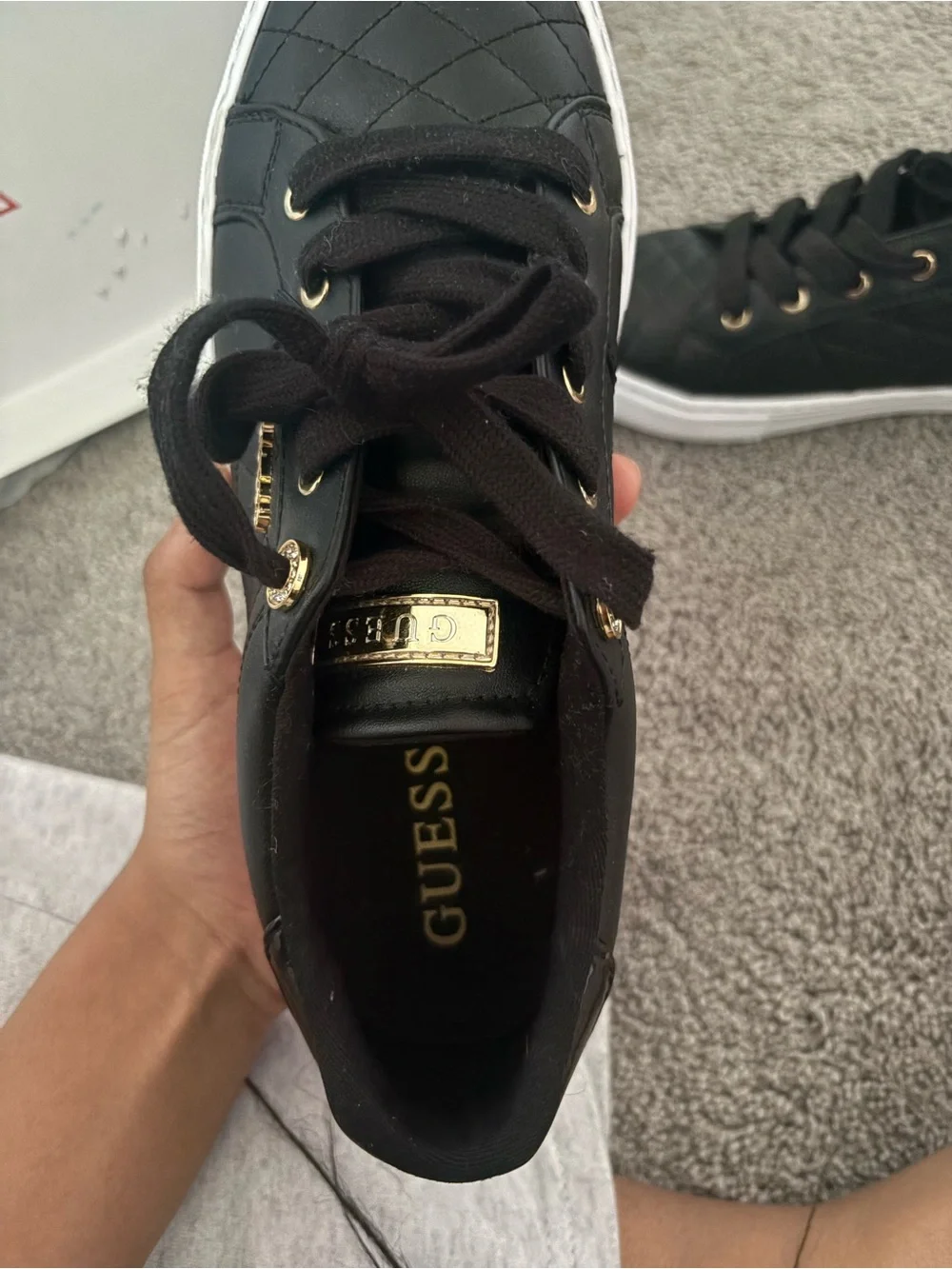 GUESS Black Quilted Sneakers with Gold Logo